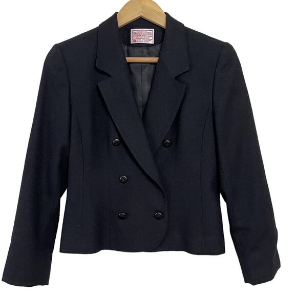 Pendleton Vintage Black 100% Pure Virgin Wool Crop Blazer Size Petite Size 6 - Picture 1 of 4